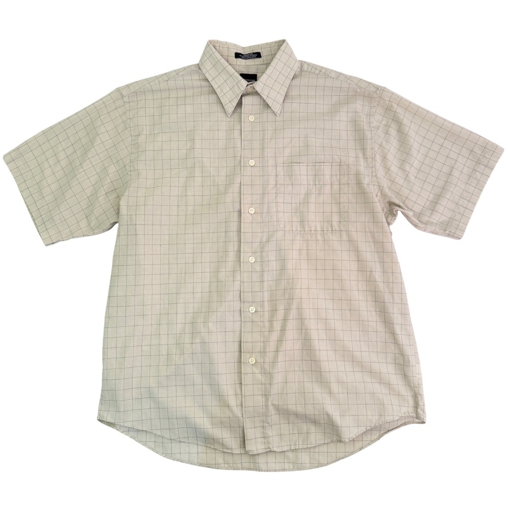 Arrow USA 1851 Mens Medium Tan Windowpane Check Short Sleeve Button Down Shirt